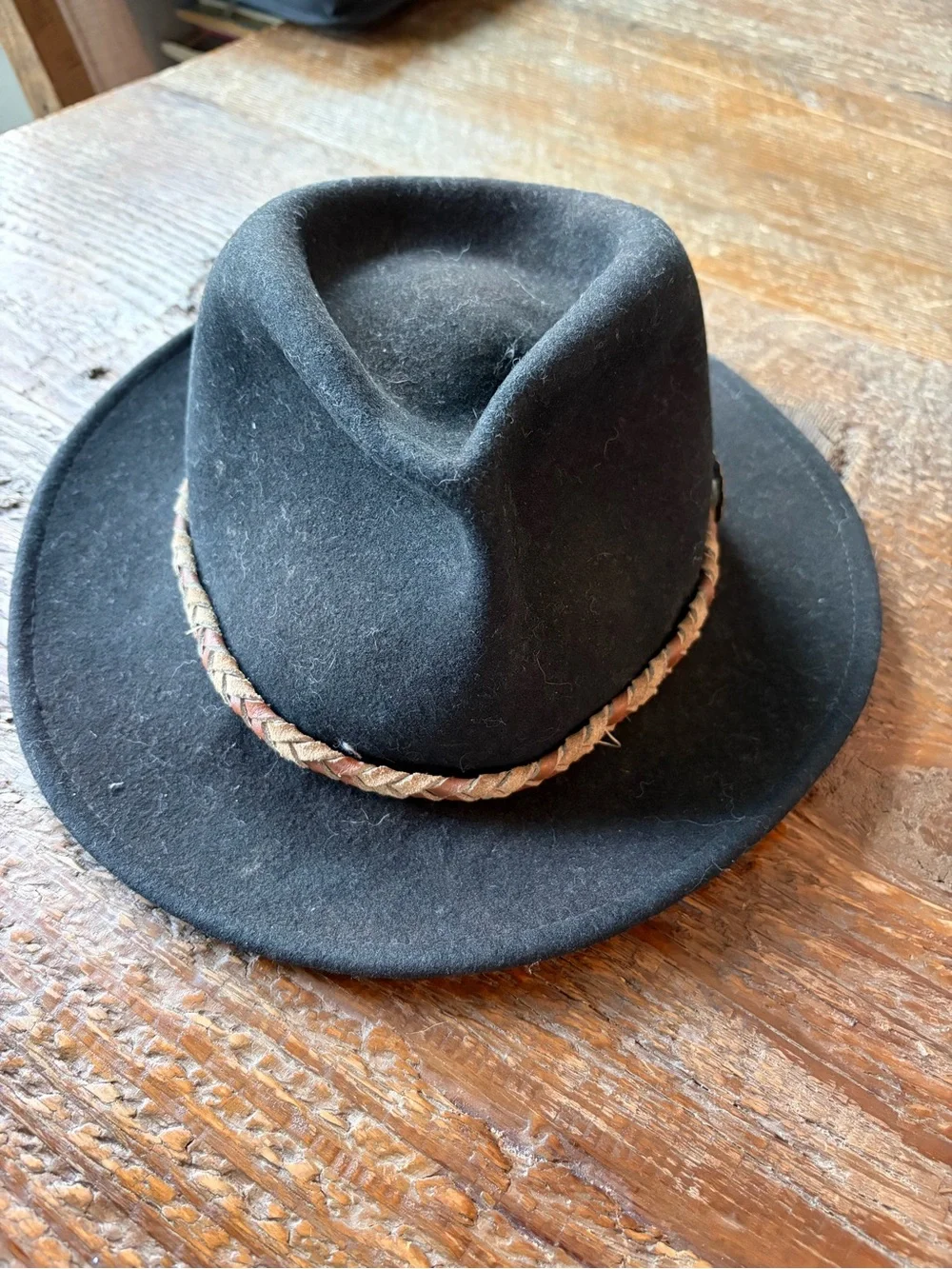 VTG Golden Gate Hat co Men's Black Wool Fedora with Braided Accent